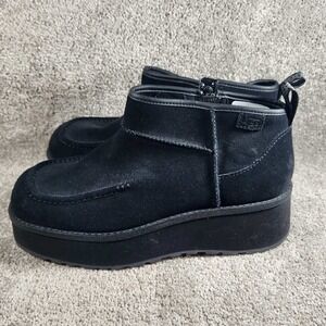 UGG Marin Mega Zip Boot Black Suede Platform Ankle Boots Womens 9.5